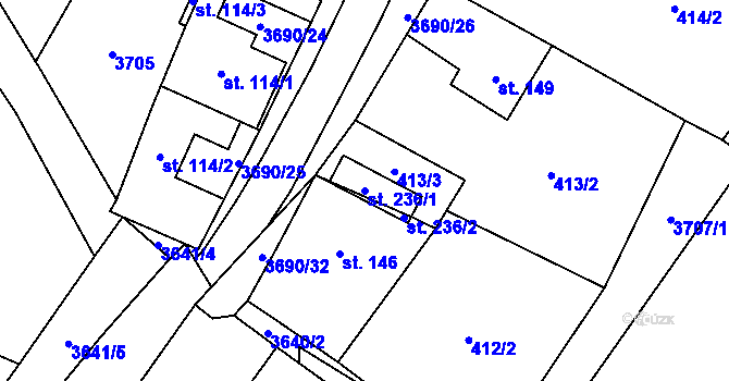 Parcela st. 236/1 v KÚ Chodský Újezd, Katastrální mapa