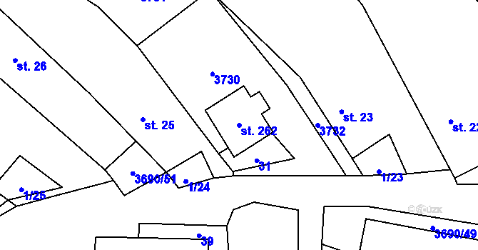 Parcela st. 262 v KÚ Chodský Újezd, Katastrální mapa