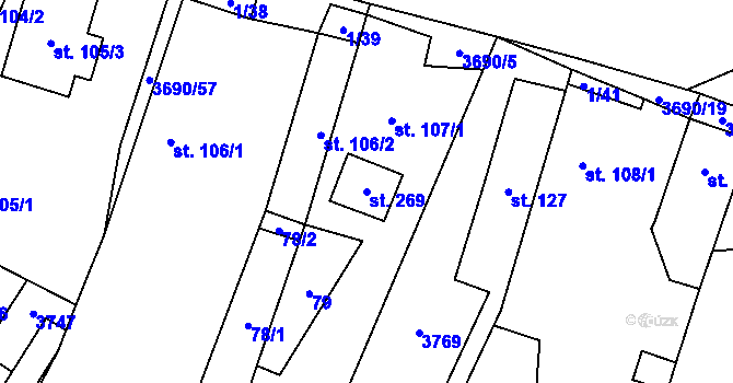 Parcela st. 269 v KÚ Chodský Újezd, Katastrální mapa
