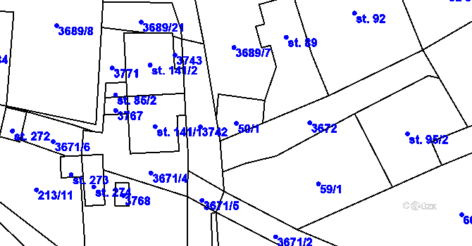 Parcela st. 50/1 v KÚ Chodský Újezd, Katastrální mapa