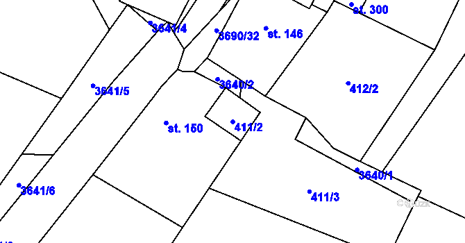Parcela st. 411/2 v KÚ Chodský Újezd, Katastrální mapa