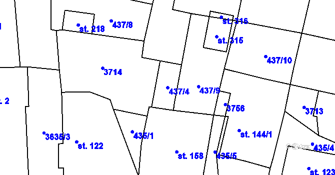 Parcela st. 437/4 v KÚ Chodský Újezd, Katastrální mapa