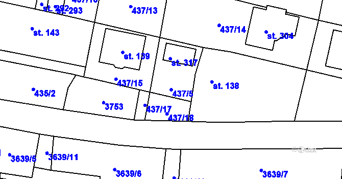 Parcela st. 437/5 v KÚ Chodský Újezd, Katastrální mapa