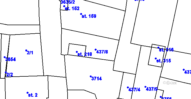 Parcela st. 437/8 v KÚ Chodský Újezd, Katastrální mapa