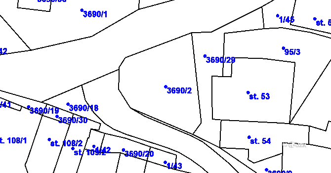 Parcela st. 3690/2 v KÚ Chodský Újezd, Katastrální mapa