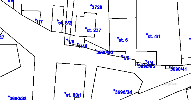 Parcela st. 3690/53 v KÚ Chodský Újezd, Katastrální mapa