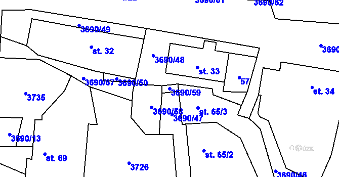 Parcela st. 3690/59 v KÚ Chodský Újezd, Katastrální mapa