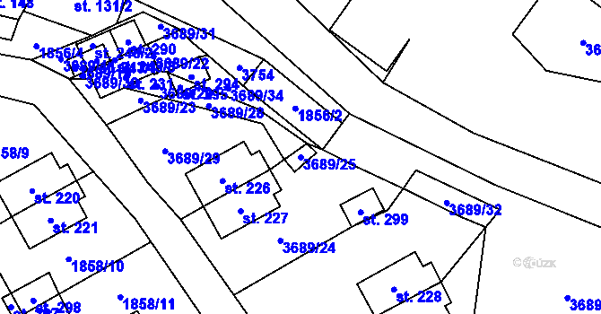 Parcela st. 3689/25 v KÚ Chodský Újezd, Katastrální mapa