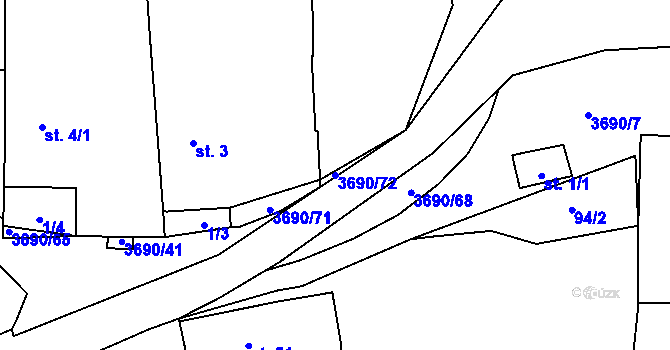 Parcela st. 3690/72 v KÚ Chodský Újezd, Katastrální mapa