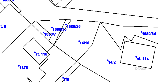 Parcela st. 14/10 v KÚ Štokov, Katastrální mapa