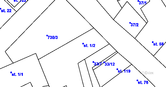 Parcela st. 1/2 v KÚ Cholenice, Katastrální mapa