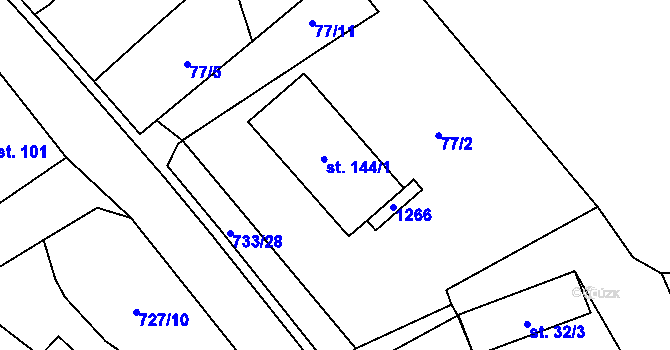 Parcela st. 144/1 v KÚ Cholenice, Katastrální mapa