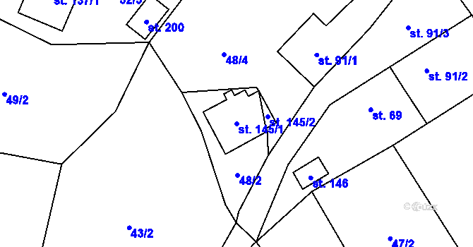 Parcela st. 145/1 v KÚ Cholenice, Katastrální mapa