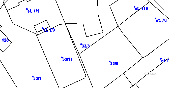 Parcela st. 33/3 v KÚ Cholenice, Katastrální mapa