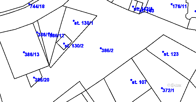 Parcela st. 386/2 v KÚ Cholenice, Katastrální mapa