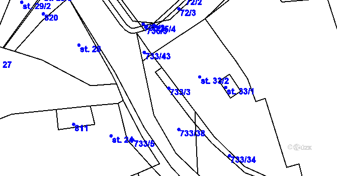 Parcela st. 733/3 v KÚ Cholenice, Katastrální mapa