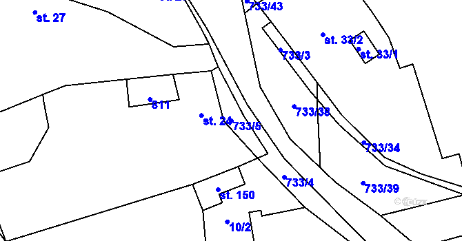Parcela st. 733/5 v KÚ Cholenice, Katastrální mapa