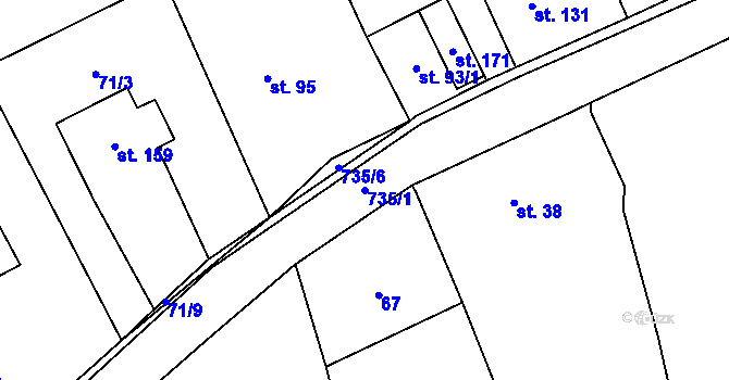 Parcela st. 735/1 v KÚ Cholenice, Katastrální mapa