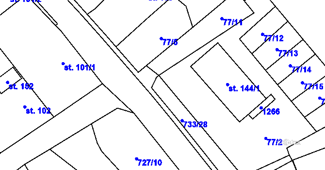 Parcela st. 733/27 v KÚ Cholenice, Katastrální mapa