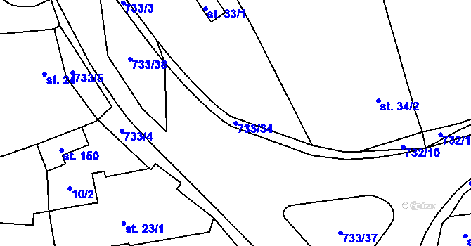 Parcela st. 733/34 v KÚ Cholenice, Katastrální mapa