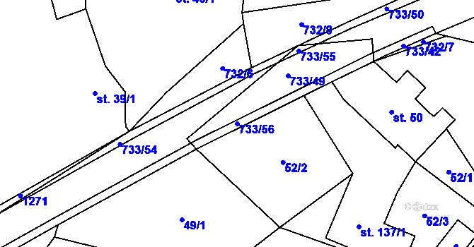 Parcela st. 733/56 v KÚ Cholenice, Katastrální mapa