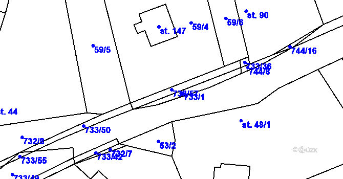Parcela st. 733/57 v KÚ Cholenice, Katastrální mapa