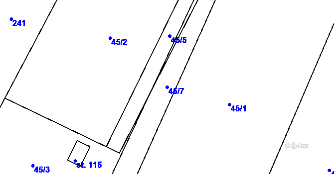 Parcela st. 45/7 v KÚ Dubčany u Choliny, Katastrální mapa