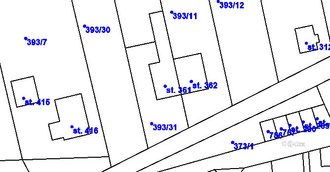 Parcela st. 361 v KÚ Cholina, Katastrální mapa