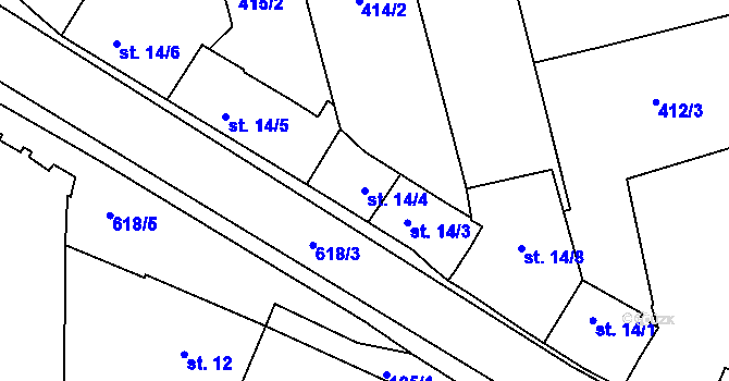 Parcela st. 14/4 v KÚ Cholina, Katastrální mapa