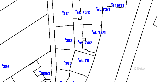 Parcela st. 74/2 v KÚ Cholina, Katastrální mapa