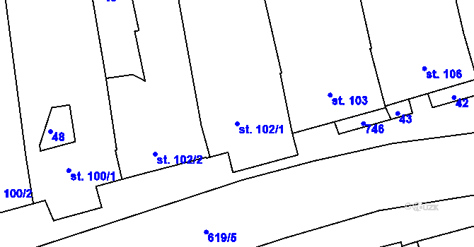 Parcela st. 102/1 v KÚ Cholina, Katastrální mapa