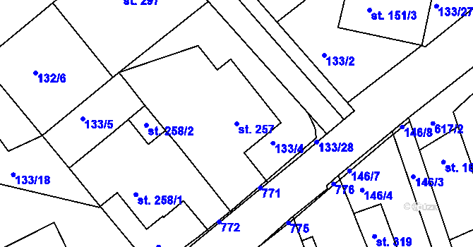 Parcela st. 257 v KÚ Cholina, Katastrální mapa