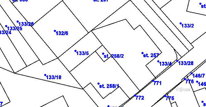 Parcela st. 258/2 v KÚ Cholina, Katastrální mapa