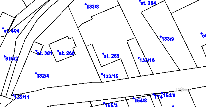 Parcela st. 265 v KÚ Cholina, Katastrální mapa