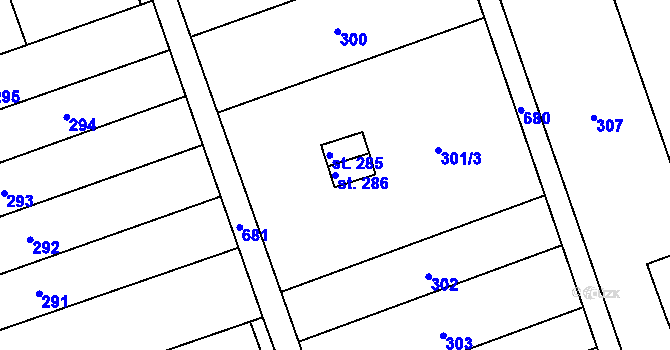 Parcela st. 286 v KÚ Cholina, Katastrální mapa