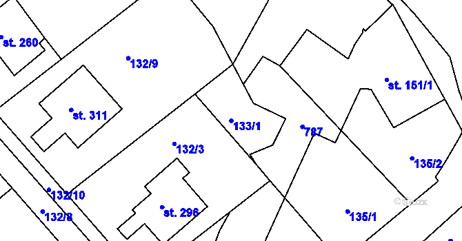Parcela st. 133/1 v KÚ Cholina, Katastrální mapa
