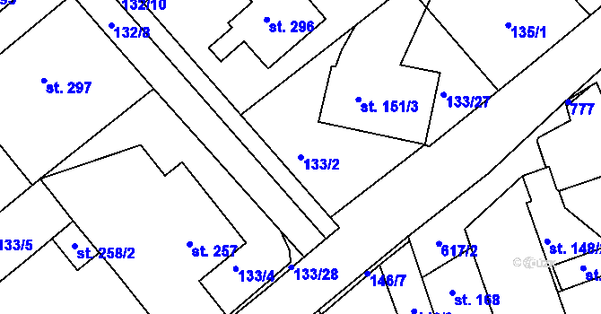 Parcela st. 133/2 v KÚ Cholina, Katastrální mapa