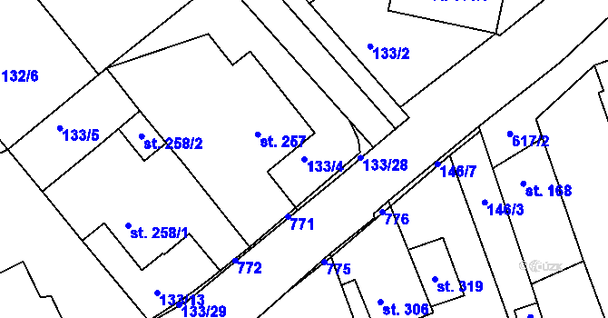 Parcela st. 133/4 v KÚ Cholina, Katastrální mapa
