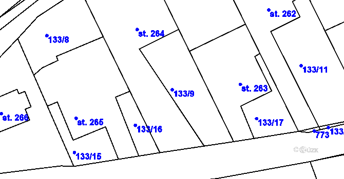 Parcela st. 133/9 v KÚ Cholina, Katastrální mapa