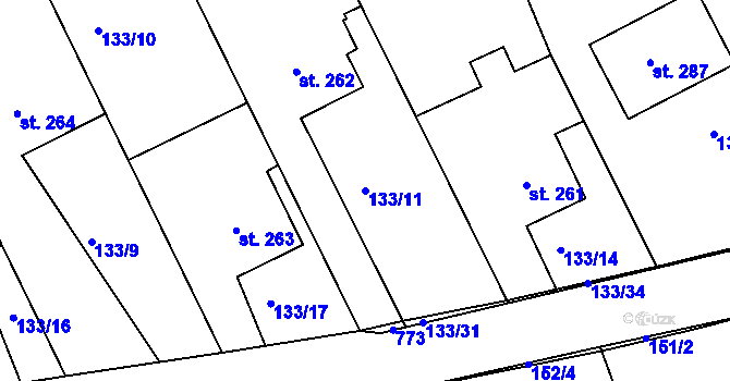 Parcela st. 133/11 v KÚ Cholina, Katastrální mapa