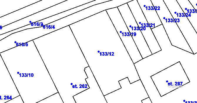 Parcela st. 133/12 v KÚ Cholina, Katastrální mapa