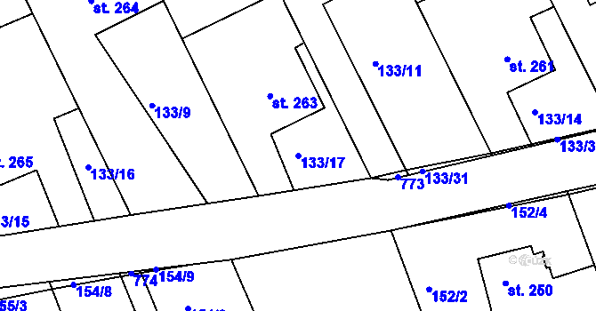 Parcela st. 133/17 v KÚ Cholina, Katastrální mapa