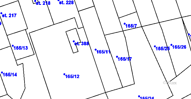 Parcela st. 165/11 v KÚ Cholina, Katastrální mapa