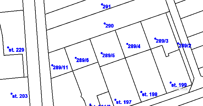 Parcela st. 289/5 v KÚ Cholina, Katastrální mapa