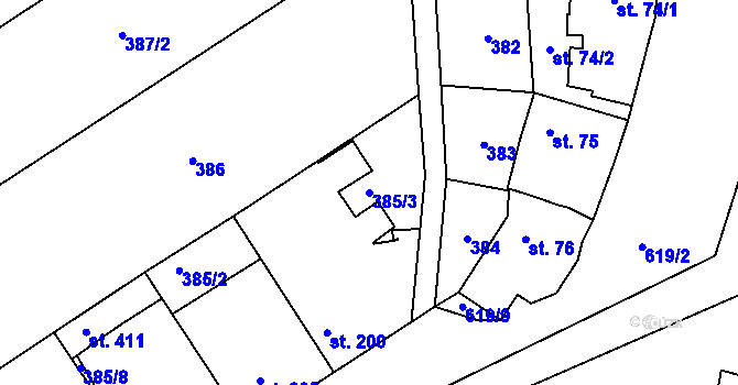 Parcela st. 385/3 v KÚ Cholina, Katastrální mapa