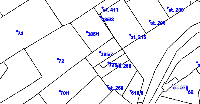 Parcela st. 385/7 v KÚ Cholina, Katastrální mapa