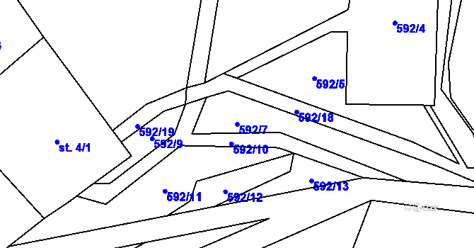 Parcela st. 592/7 v KÚ Cholina, Katastrální mapa