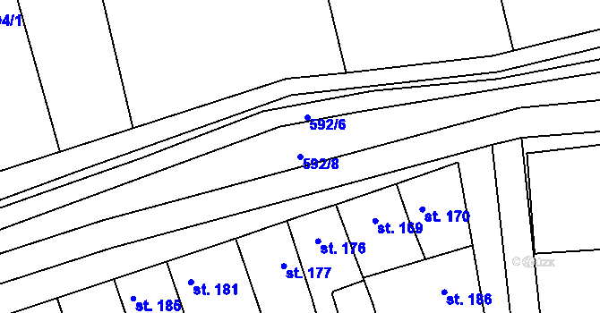 Parcela st. 592/8 v KÚ Cholina, Katastrální mapa
