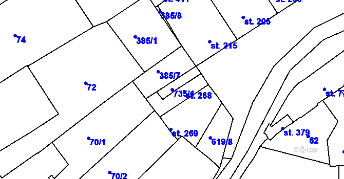 Parcela st. 735/1 v KÚ Cholina, Katastrální mapa