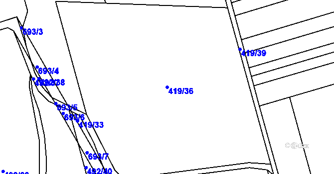 Parcela st. 419/36 v KÚ Cholina, Katastrální mapa